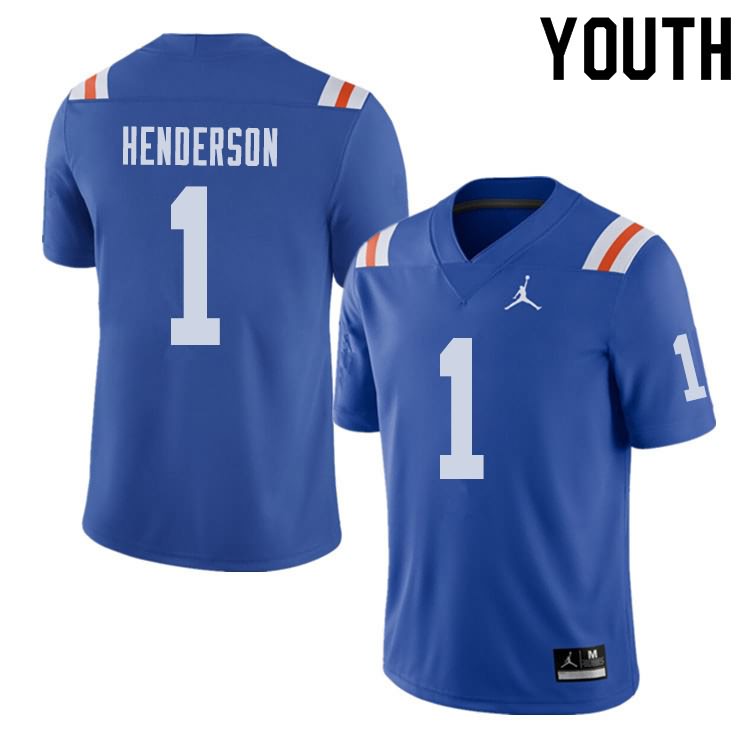 Youth NCAA Florida Gators CJ Henderson #1 Stitched Authentic Alternate Jordan Brand Royal Throwback College Football Jersey TSU6265AN